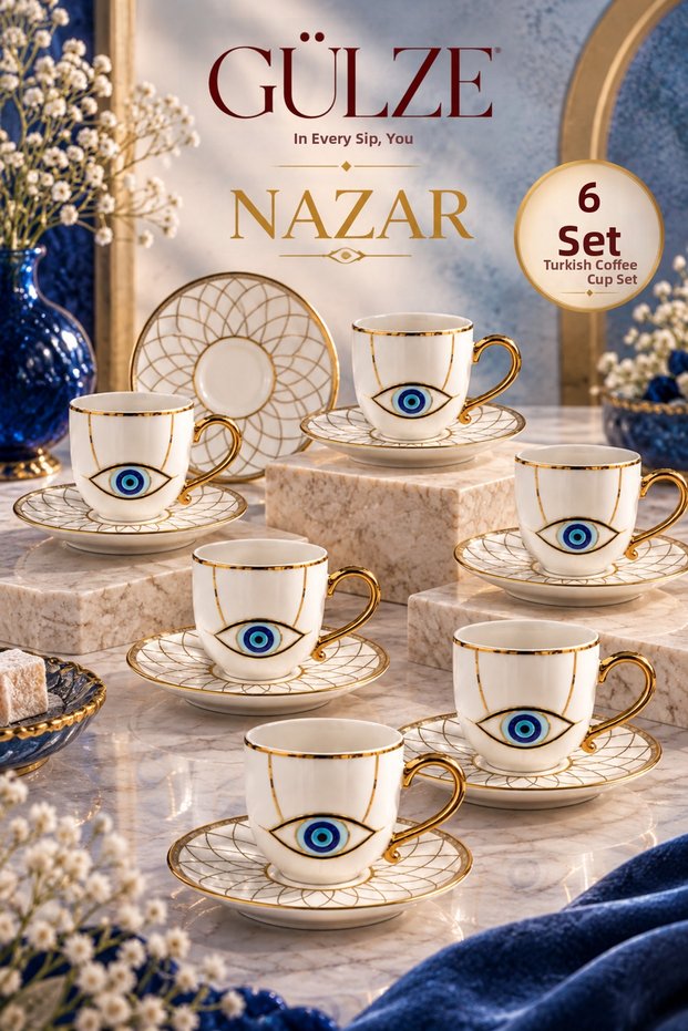 6-Person Ultra-Thin Porcelain / Lightweight Turkish Coffee Cup / Whether for Your Home or as a Gift