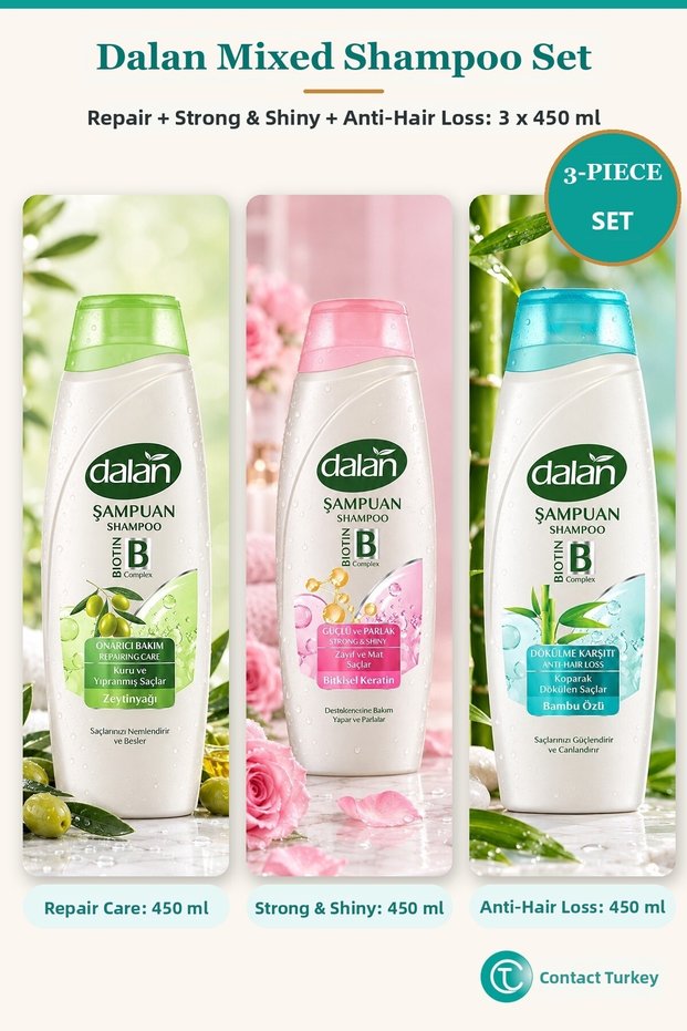 Olive Oil Shampoo Set 450 ml X 3 Bottles - Repair Care, Strong and Shine, Bamboo