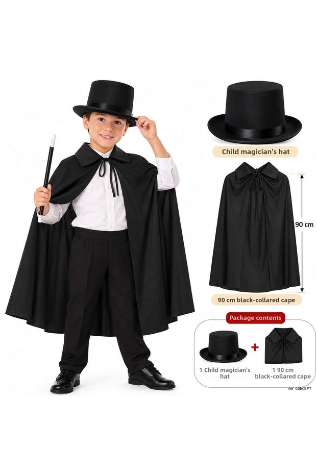 Concepta 3& # 39-Piece Children's Magician Set – 90 cm Black Cloak, Hat and Moving Figure (131617) Magic