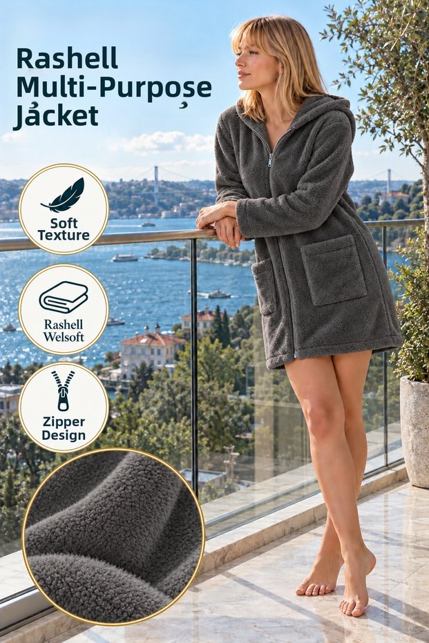 Rashell Welsoft Multi-Purpose Jacket Bathrobe Dressing Gown Zippered Hooded