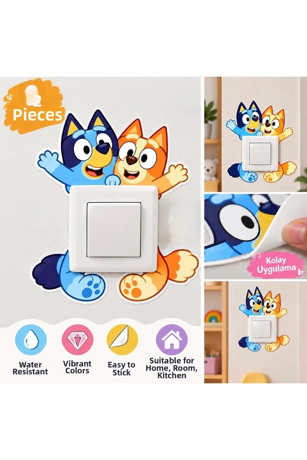 Bluey Socket Sticker 2 Pieces – Children's Room Decorative Light Switch Wall Ornament
