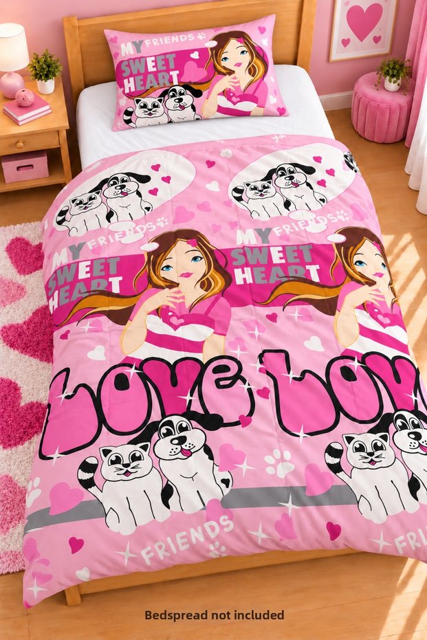 Only (Duvet Cover + Pillowcase) Single Pink Foam Friends
