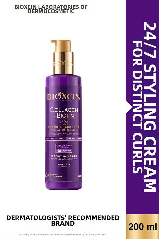 Collagen & biotin 24/7 styling cream for defined curls 200 ml - anti-frizz