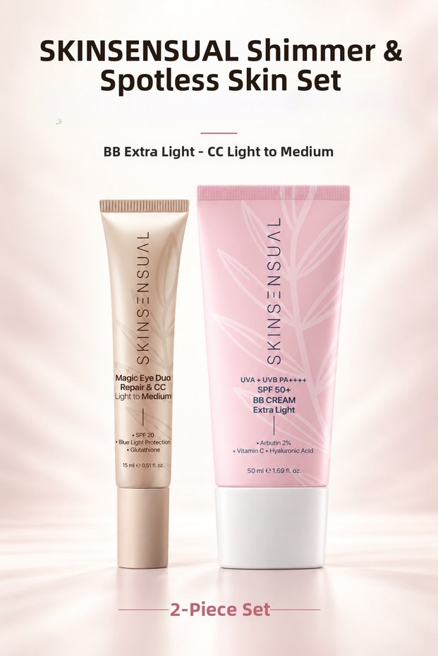Radiant & Spot-Free Skin Set - Extralight Bb Cream Spf50+ & Repairing Cc Under-Eye Concealer Light to Medium
