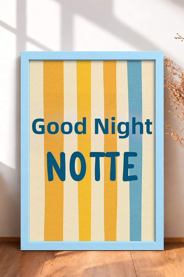 Buona Notte Written Striped Typography Framed Painting Italy Poster Living Room Kitchen Wall Decor Itn034