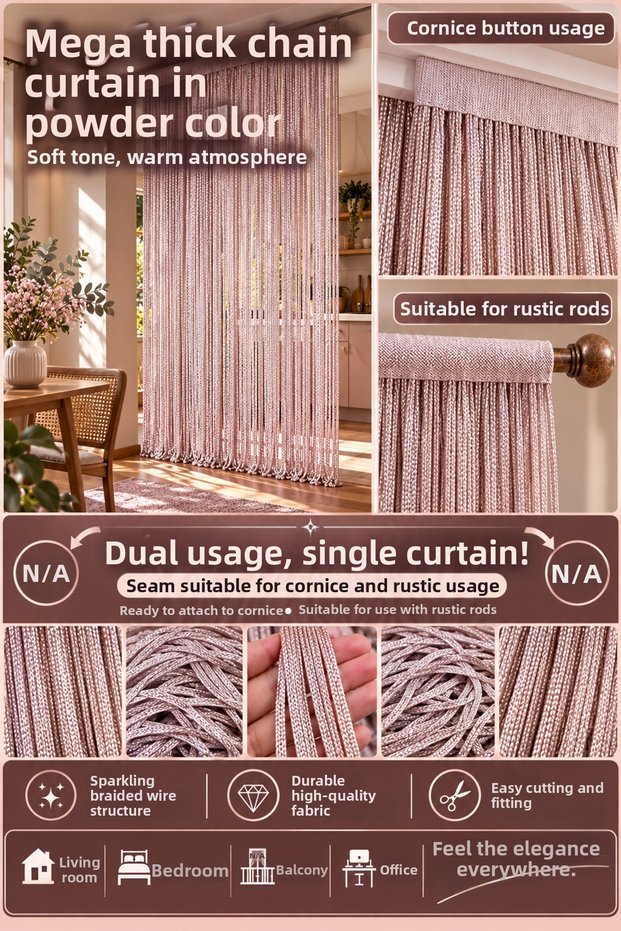 Ip Curtain Special Series Mega Thick Chain Chain Pulverized Color (100 * 300) Can Be Used with Cornices and Rustic Styles