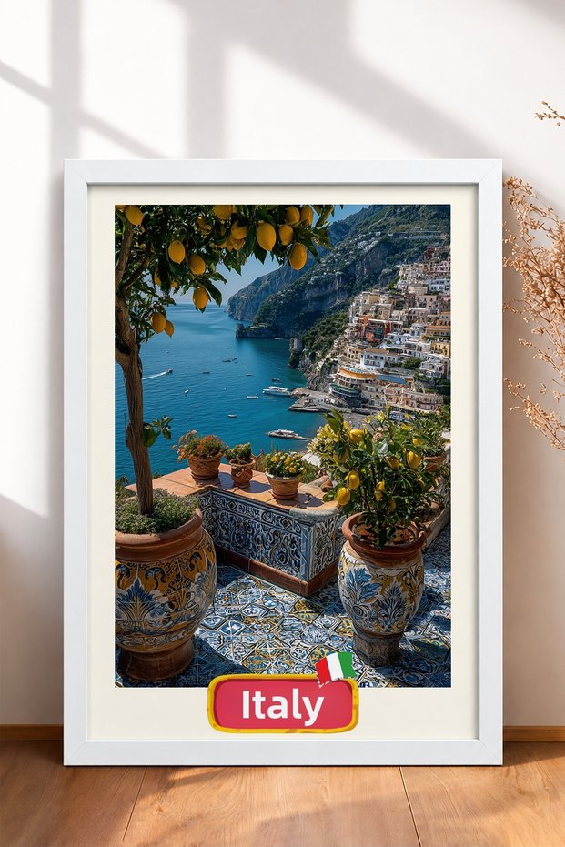 Italy Written Tile Flowerpot Terrace Framed Painting Italy Poster Living Room Kitchen Wall Decor Itn072