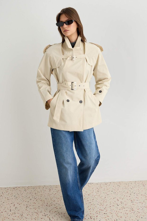 Beige Regular Trench Coat Twoaw27Tr00036