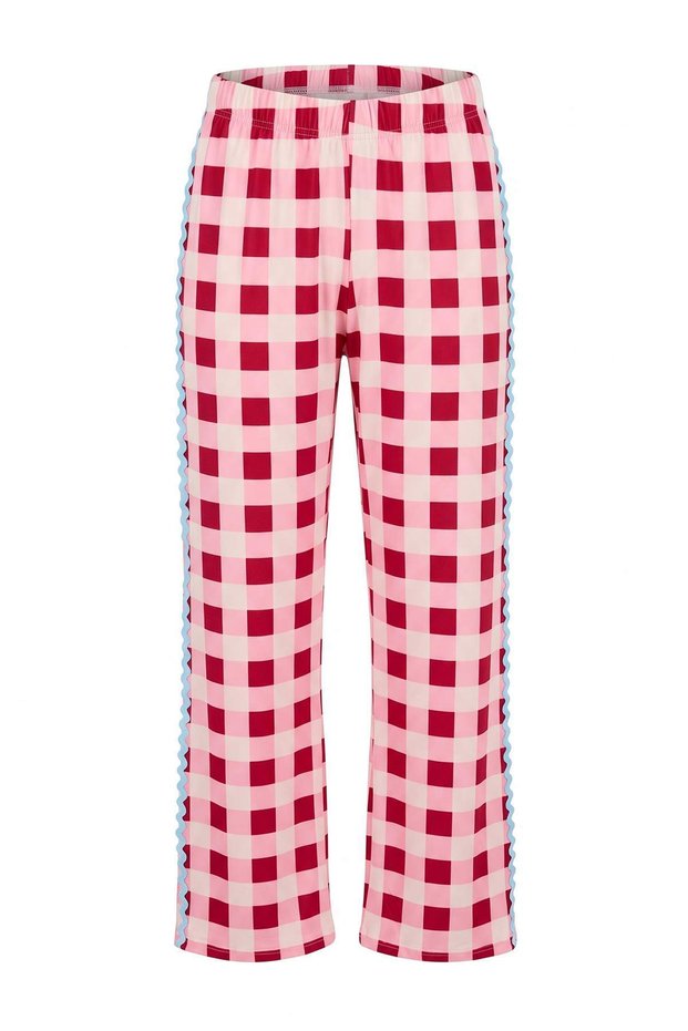Red Pocket and Ribbon Accessory Detailed Soft Buttoned Knitted Pajama Bottom Thmaw27Pj00013