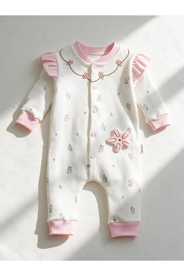 Flower-Detail Embroidered Baby Girl Romper