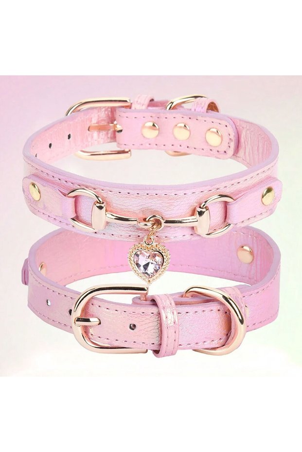 M PINK DC003-1Pc PU Leather Delicate Pet Dog Collar, High-Quality Leather Fabric And Alloy Fittings.