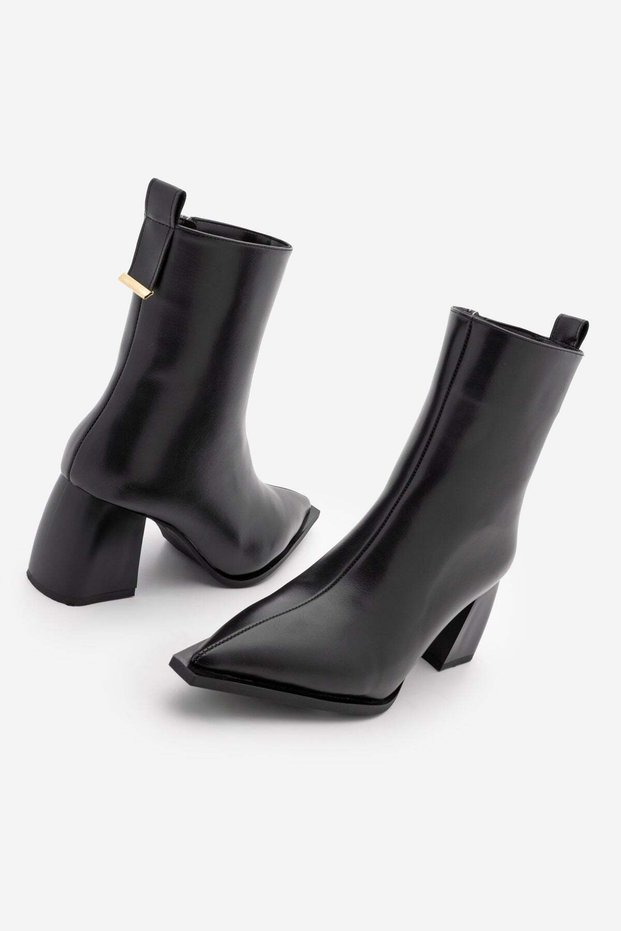 Women's Pointed Toe Thick Heeled Boots Ersey Black