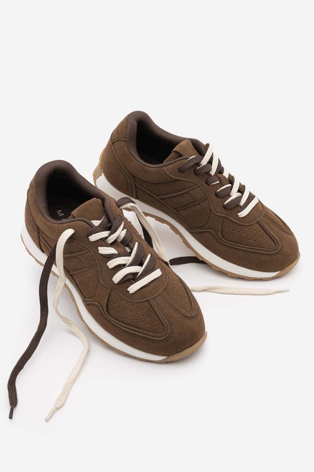 Women's Suede Detailed Multi-Part Lace-Up Casual Sneaker Sports Shoes Asune Light Brown Suede