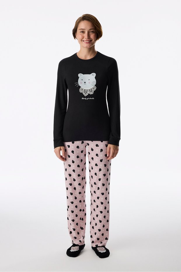 Black Moody Long Sleeve T-Shirt Pajama Top