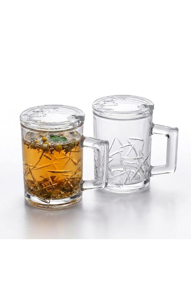Living Set of 2 Glass Plant Cups with Lids - with Handles - 2 X 380 Ml.