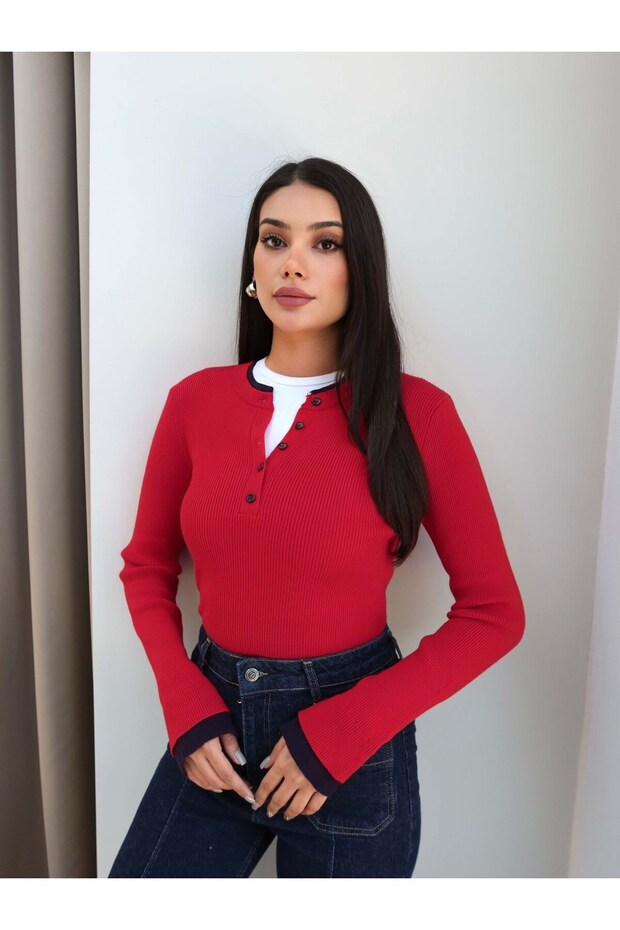 Polo Collar Cuff Detailed Sweater
