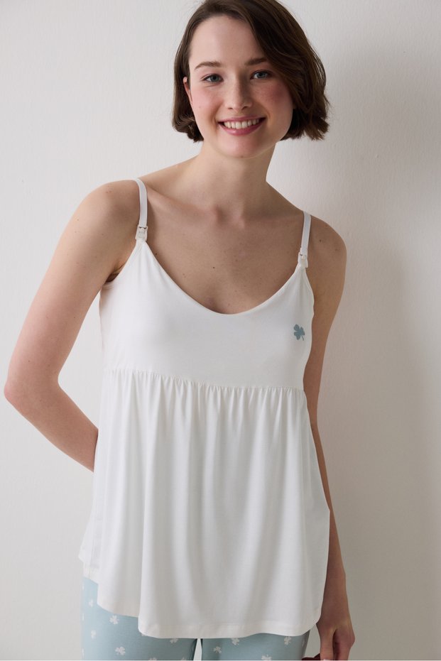 Mama Solid Kırık Beyaz Atlet Pijama Üstü