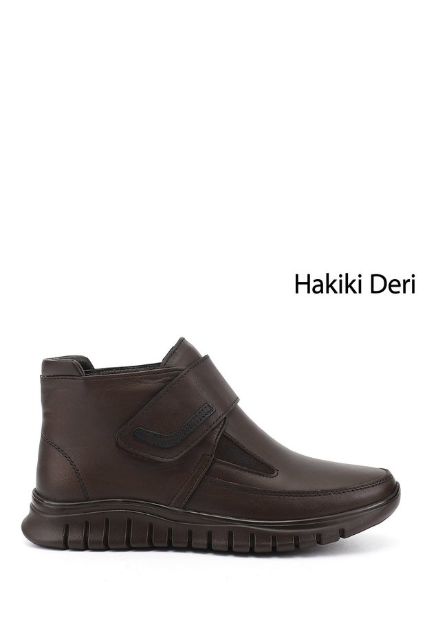 Women's Brown Velcro Genuine Leather Comfort Boots