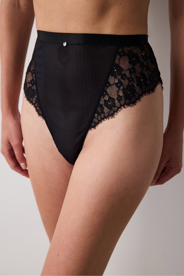 High Waist Lace Lace Black Brazilian Panties