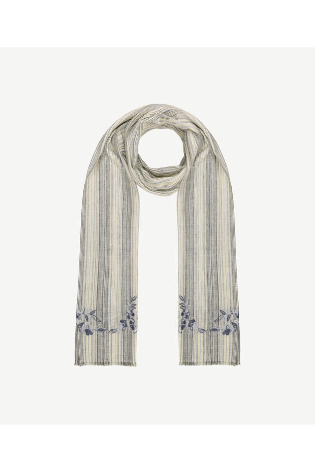 Embroidery Detailed Striped Shawl