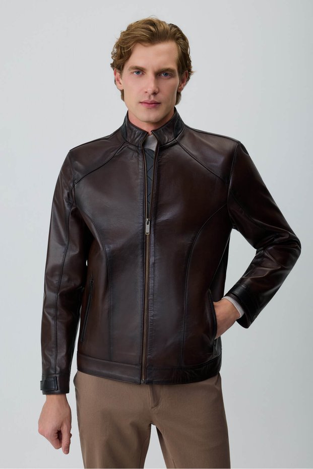 Men's Brown New York Short Leather Coat