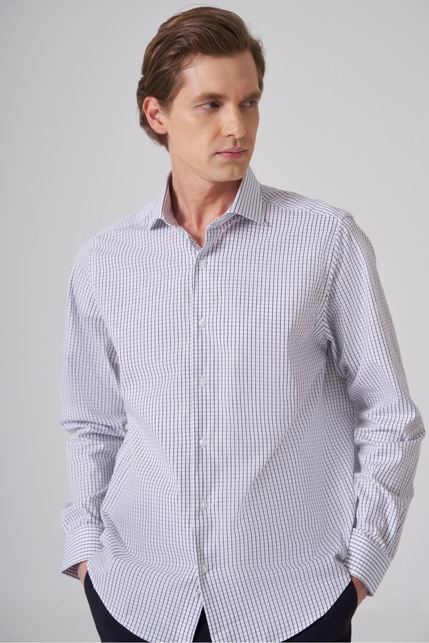 Men's Navy Blue Cotton Trend Dynamic Fit Italian Collar Shirt