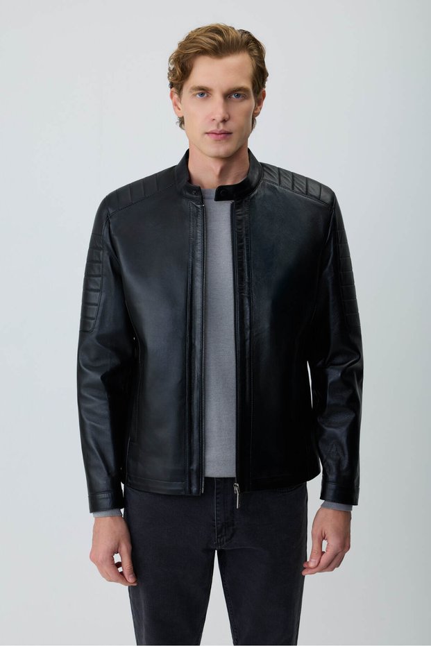 Men's Black Ibiza Biker Short Leather Jacket