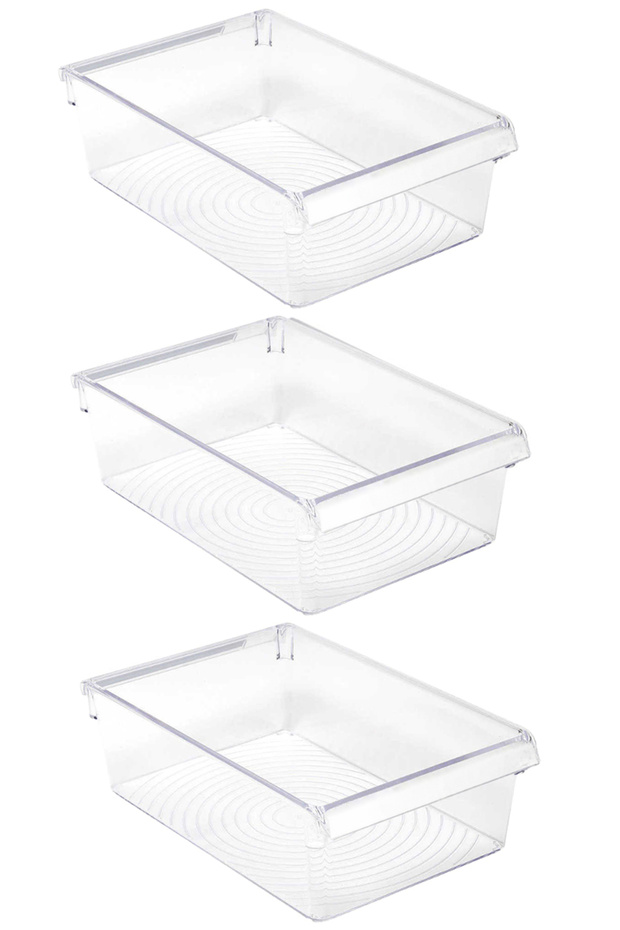 3-Piece Refrigerator Organizer Set for Inside the Cabinet Storage Container 325*205*100 mm - Transparent