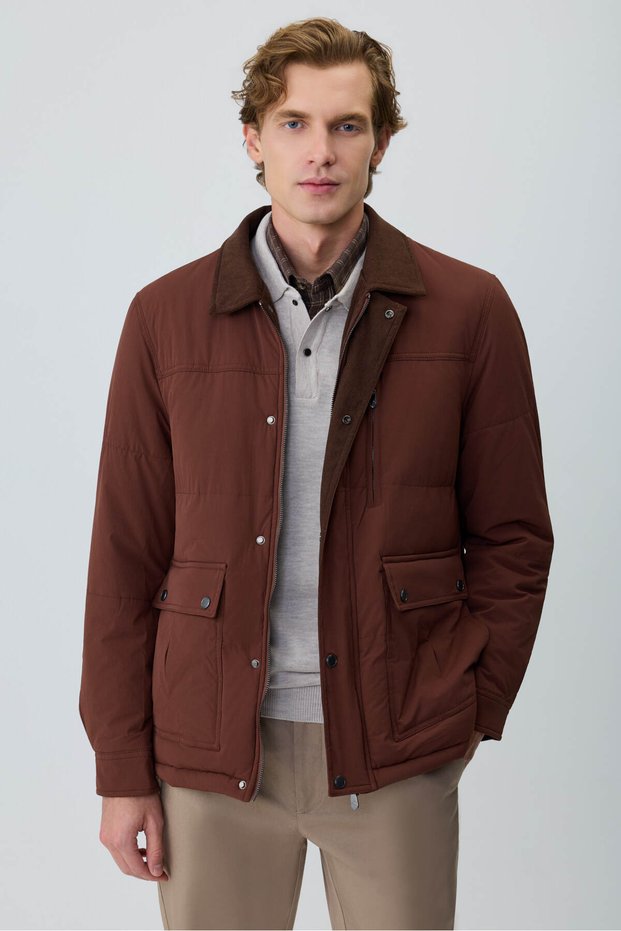 Men's Tile Polyester Shirt Collar Short Filling Coat