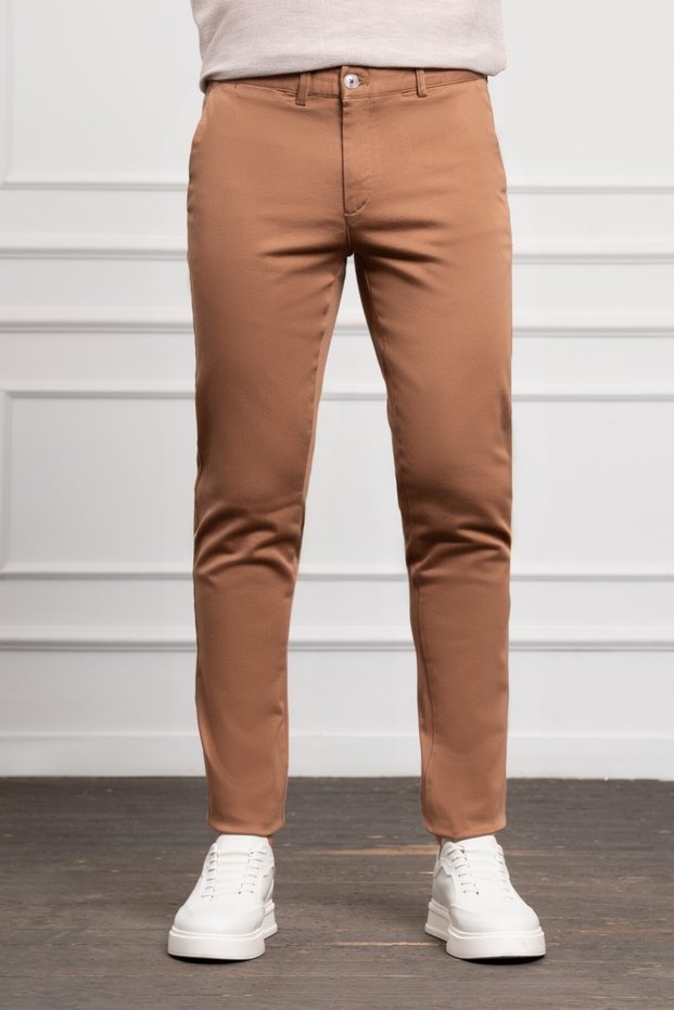 Men's Camel Slim Fit Slim Fit Chino Trousers