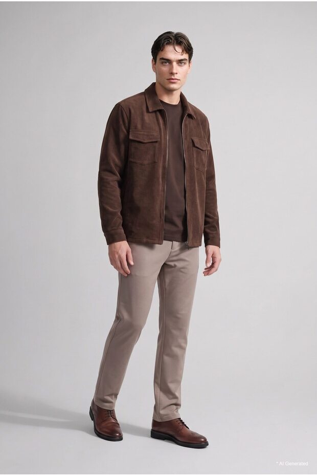 Regular Fit Polo Neck Corded Fabric Velvet Shirt Jacket D3380Ax25Au