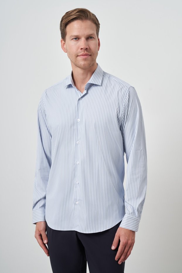 Men's Marine Line Pattern Trend Slim Fit Shirt