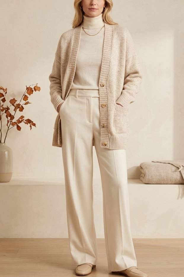 Women's Oversize Long Sleeve Soft Textured Basic Knitwear Cardigan with Buttoned Pockets
