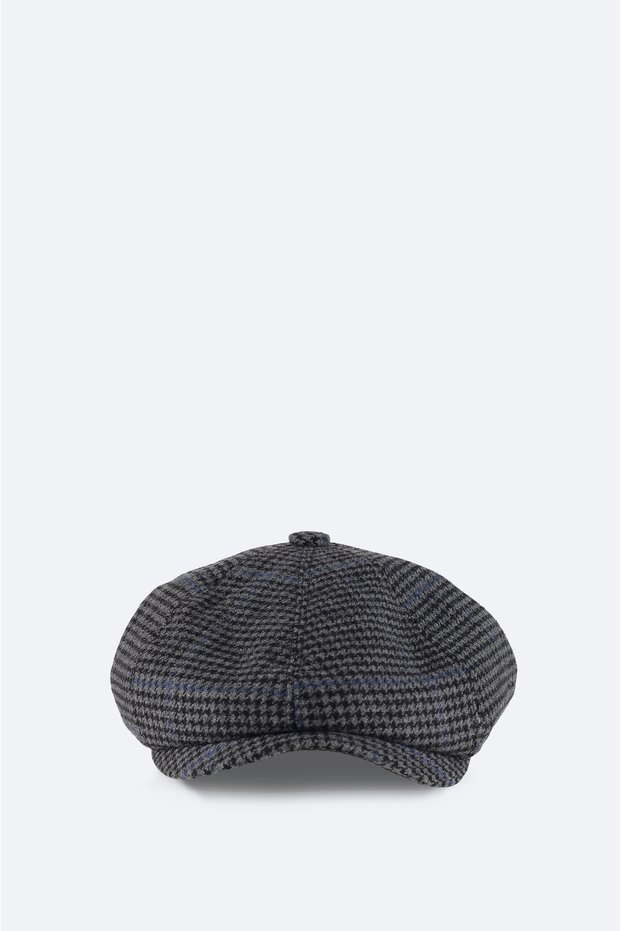 Men's Gray Wool Blend Plaid Cap Hat A52Y9204