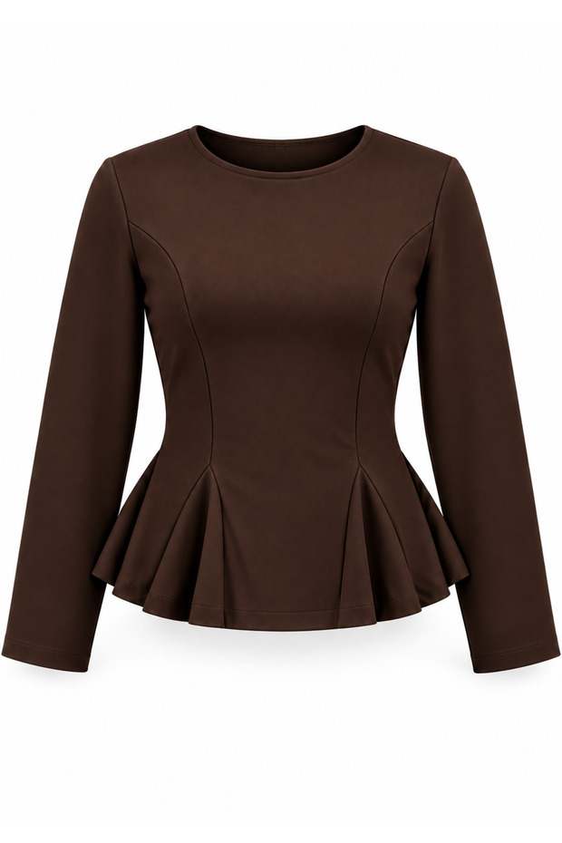 Women's Waist-Slit Flounce Long Sleeve Blouse