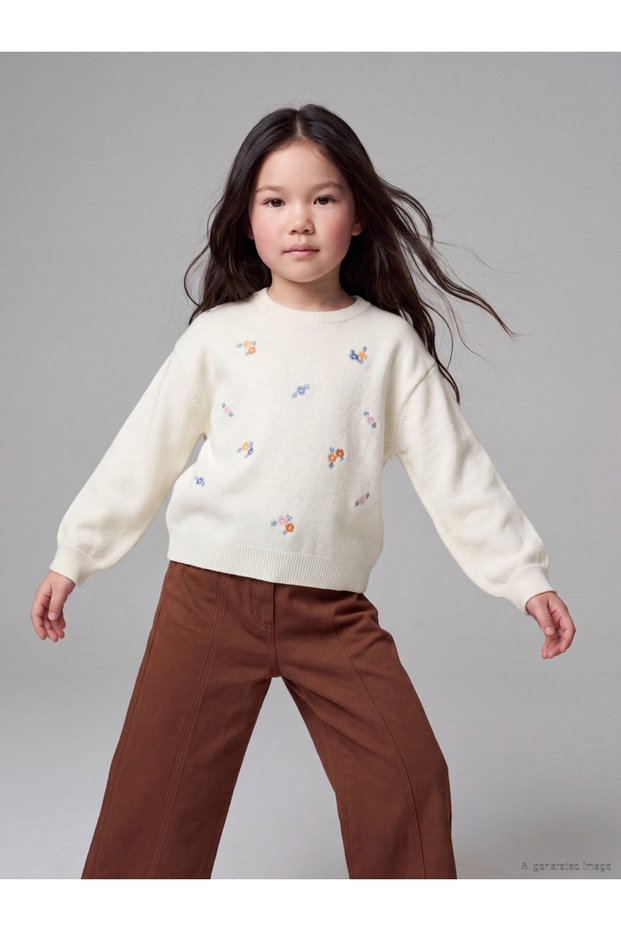 Quality Pieces from Çelebi Store Zero Roba Yaka Girls' Embroidered Knitwear Sweater