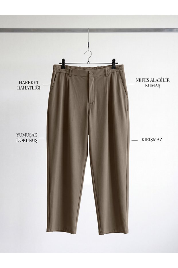 Peak New Season Beige Loose Fit Men's Pleated Trousers.