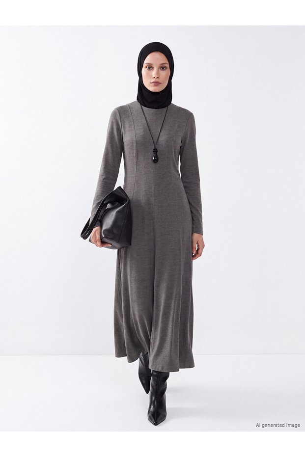 Peak New Season Grey Bicycle Neckline Fitted Dress