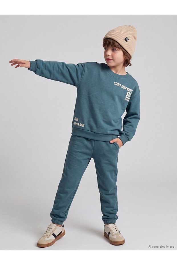 Peak New Season Indigo Summer-Printed Boys' Sweatsuit Set