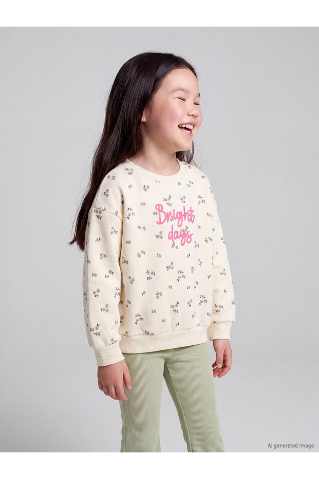 Özmarka New Season Ecru Printed Thick Sweatshirt for Girls
