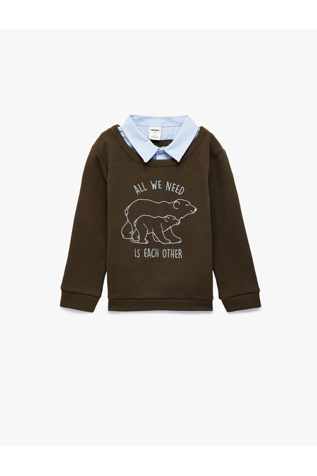 Long Sleeve Shirt Collar Printed Sweatshirt