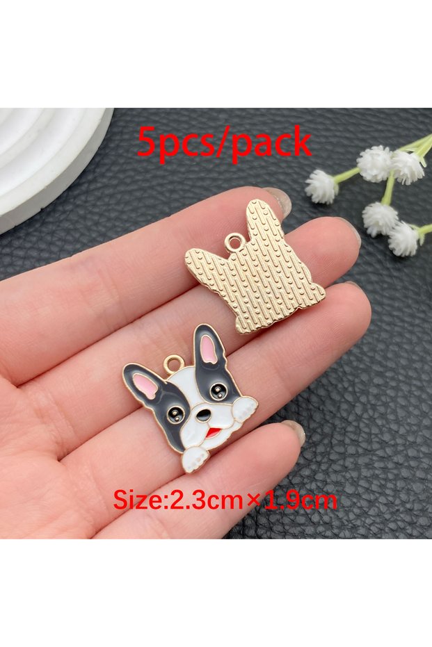 23309-5pcs 5/10pcs Cute Cartoon Dog Charms, Korean-style DIY Accessories. K-Gold Tone Enamel Alloy P