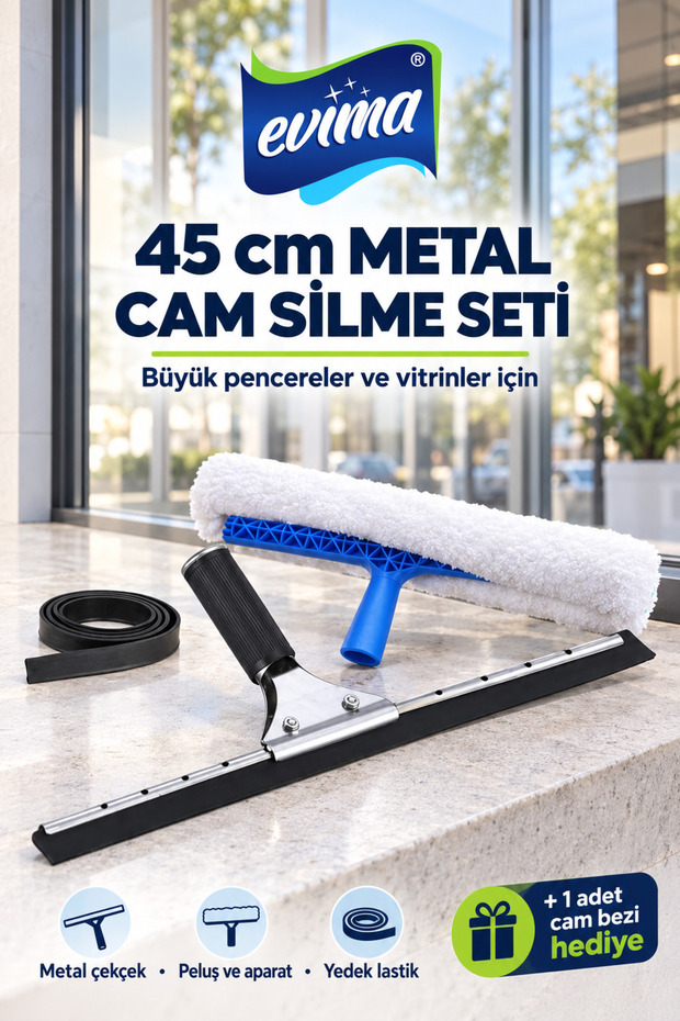45 cm Professional Metal Glass Cleaning Set – Plush, Apparatus, Spare Rubber