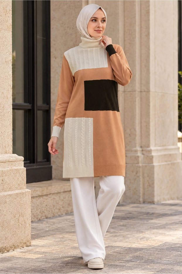 Color Blocked Knitwear Tunic 44908