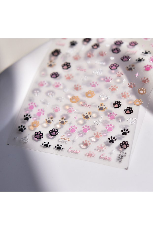 1pcs Nail Stickers Cat Cute Jelly Pink Cat Paw Cartoon 5D Embossed Relief Self Adhesive Nail Art Sti