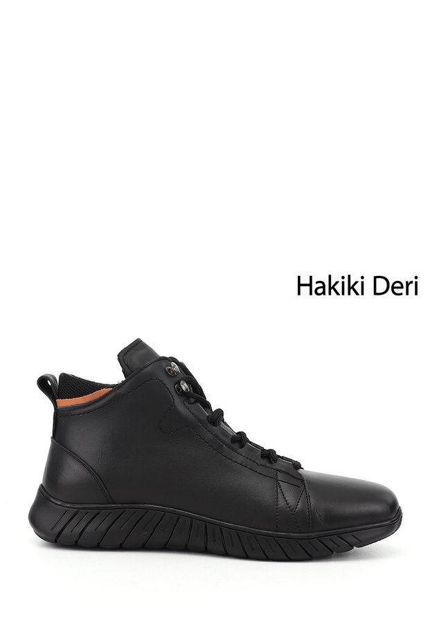 Men's Black Zippered Genuine Leather Outdoor Boots