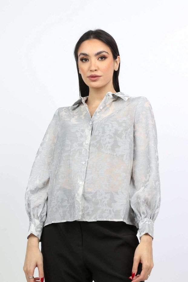 Sheer Puff-Sleeve Shirt