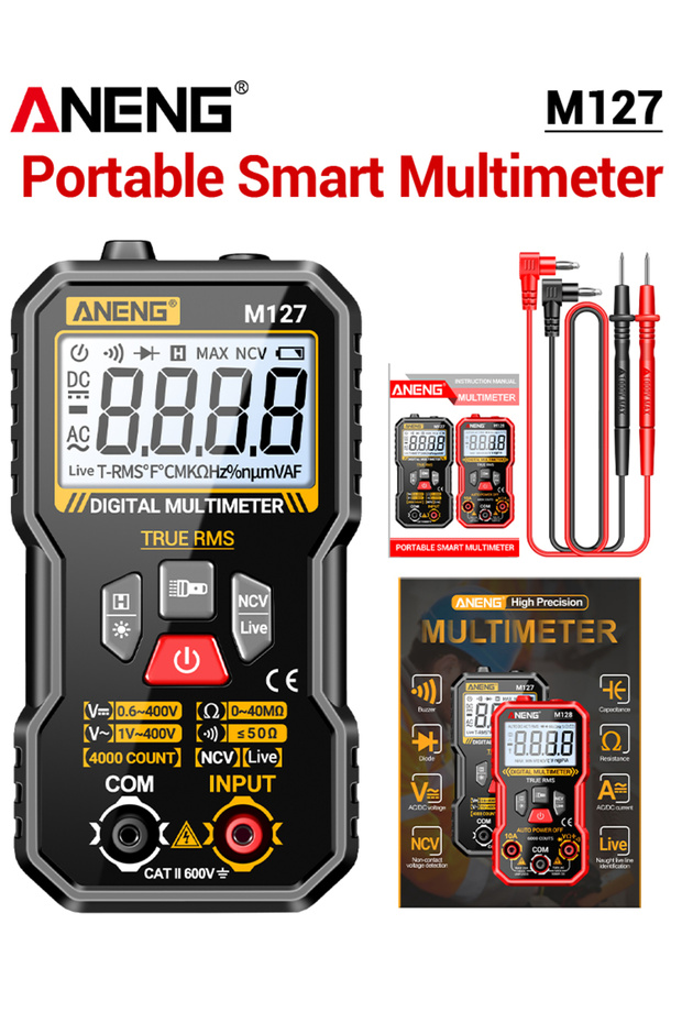 ANENG M127 Black MINI Multimeter Tester AC/DC Voltage Resistance NCV Sensing Ohmmeter Zero-fire Dete