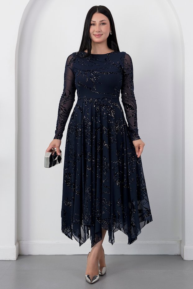 Crew Neck Skirted Glitter Tulle Dress Dks1387-1