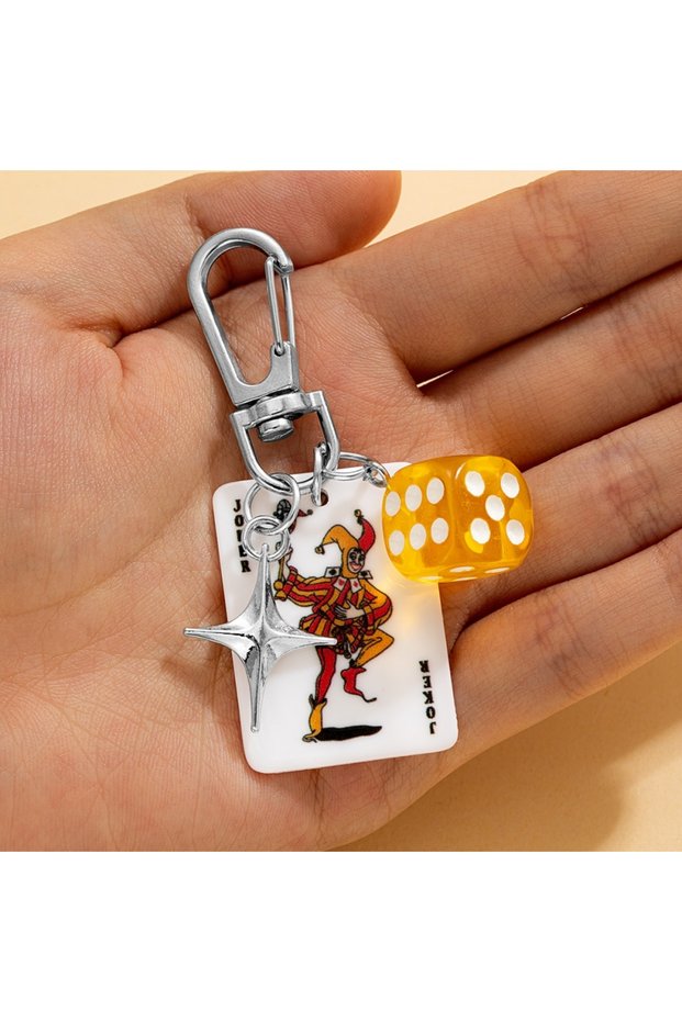 W1 1pc Poker Dice Star Keychain, Retro Cool Style, Suitable for Bag Charm / Key Decoration / Persona